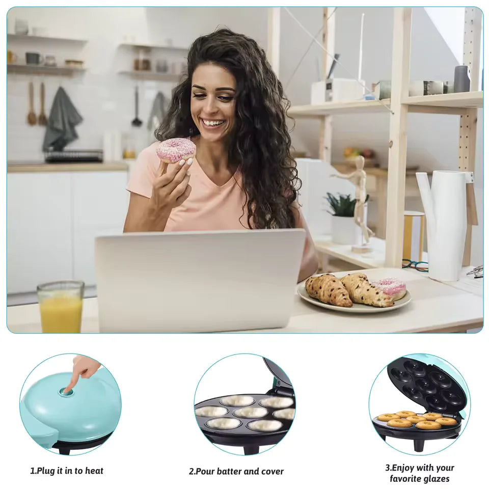 Máquina Elétrica de Fazer Mini Donuts Brazi com Aquecimento Dupla Face e Revestimento Antiaderente para Café da Manhã, Sobremesas, Lanches, Festas em Família e Padarias