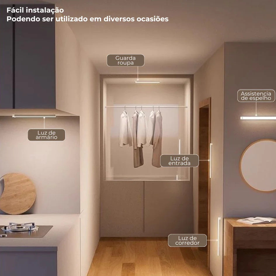 50/30/20cm Luz LED Sensor Inteligente Guarda Roupa Quarto Sem Fio Portátil Recarregável USB