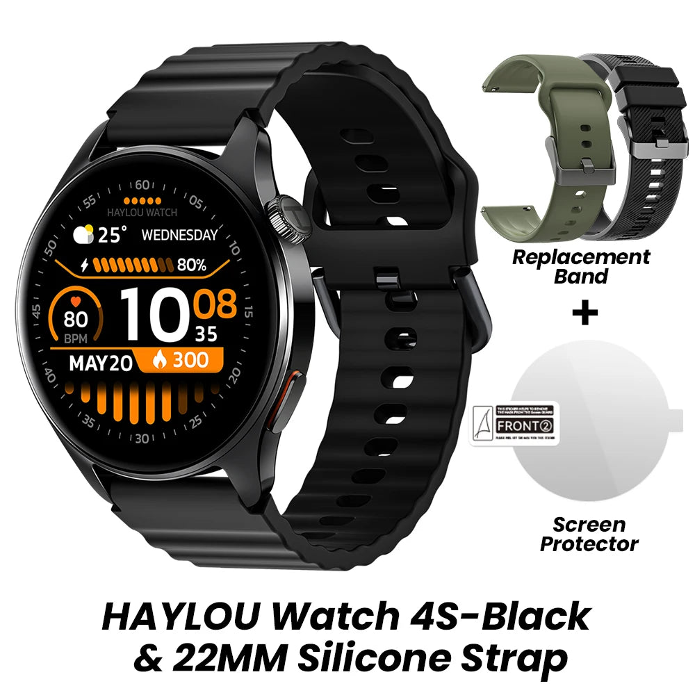 Relógio HAYLOU 4S GPS Smartwatch com Tela HD AMOLED de 1.43”, Posicionamento GPS por 5 Satélites, 120+ Modos de Treino, Relógio Inteligente para Fitness