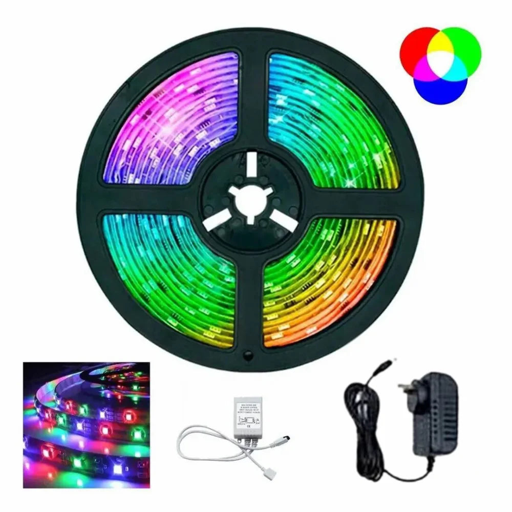 Kit Fita Led Colorida 5050 Rgb Luz Led Original Com Fonte E Controle