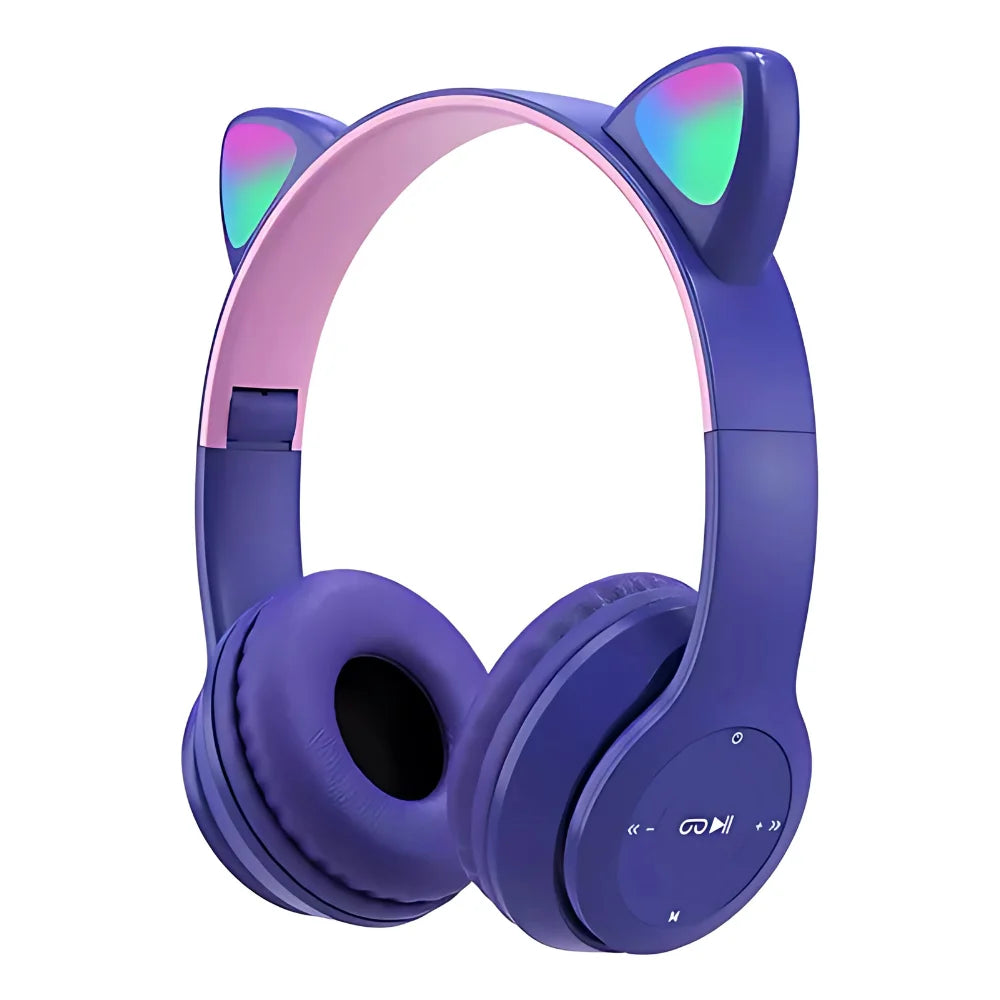 Fone de Ouvido Bluetooth Infantil com Orelhas de Gatinho e Luz de LED – Modelo Sem Fio para Meninos e Meninas, Cores Variadas