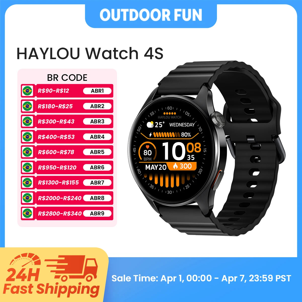 Relógio HAYLOU 4S GPS Smartwatch com Tela HD AMOLED de 1.43”, Posicionamento GPS por 5 Satélites, 120+ Modos de Treino, Relógio Inteligente para Fitness