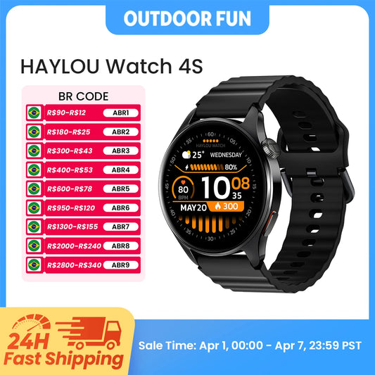 Relógio HAYLOU 4S GPS Smartwatch com Tela HD AMOLED de 1.43”, Posicionamento GPS por 5 Satélites, 120+ Modos de Treino, Relógio Inteligente para Fitness
