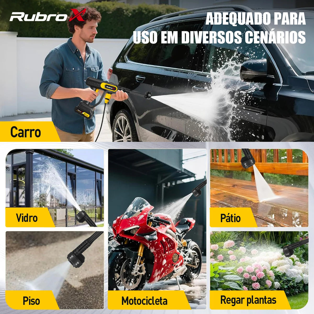 Lavadora de Alta Pressão Sem Fio 300W - Bico Multifuncional 6 em 1 Portátil Recarregável 2 Baterias 6000mAh Com Maleta Bivolt