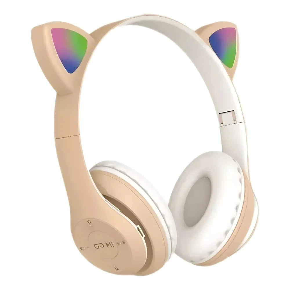 Fone de Ouvido Bluetooth Infantil com Orelhas de Gatinho e Luz de LED – Modelo Sem Fio para Meninos e Meninas, Cores Variadas