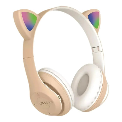 Fone de Ouvido Bluetooth Infantil com Orelhas de Gatinho e Luz de LED – Modelo Sem Fio para Meninos e Meninas, Cores Variadas
