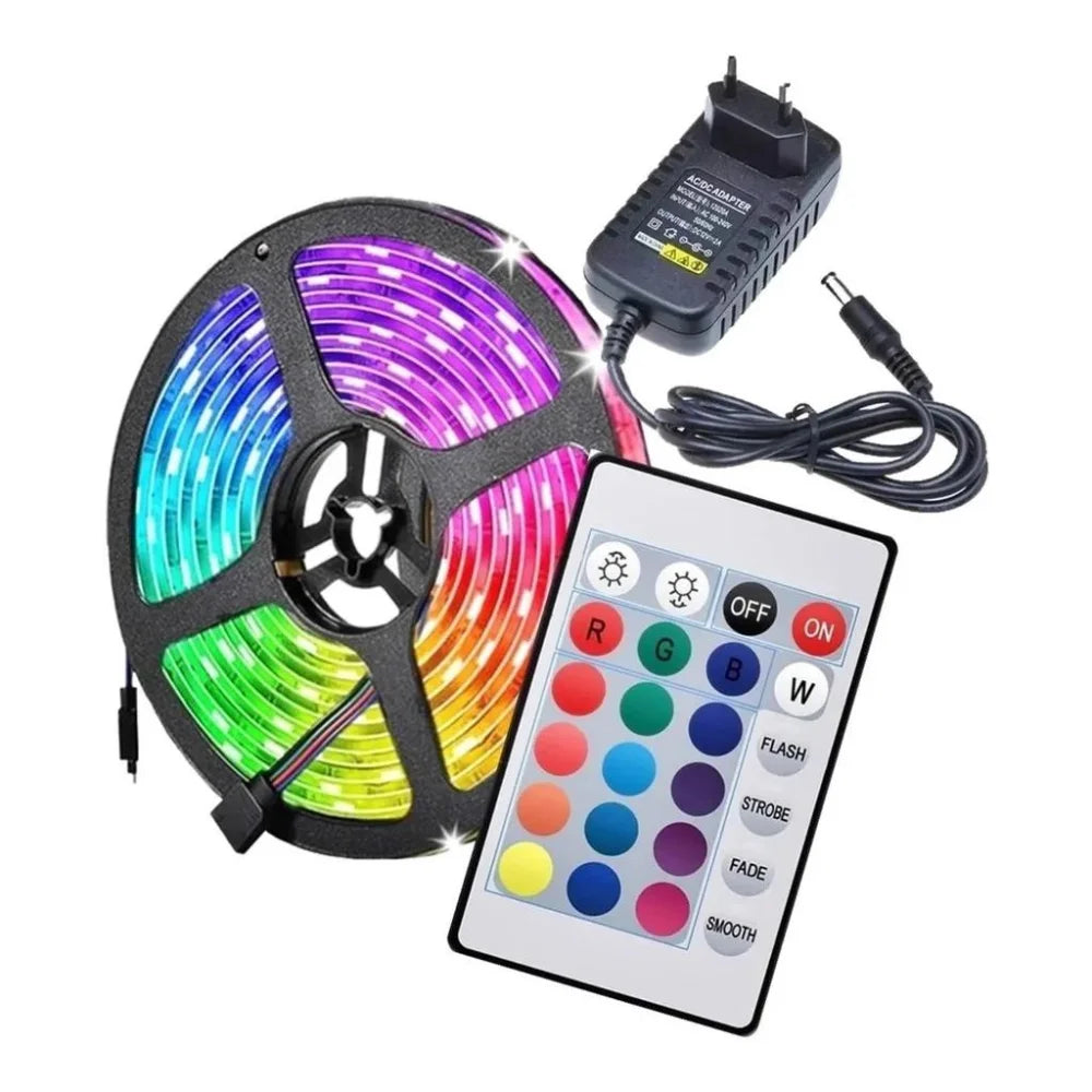 Kit Fita Led Colorida 5050 Rgb Luz Led Original Com Fonte E Controle