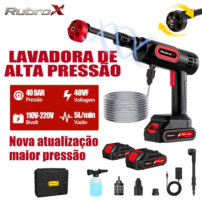 Lavadora de Alta Pressão Sem Fio 300W - Bico Multifuncional 6 em 1 Portátil Recarregável 2 Baterias 6000mAh Com Maleta Bivolt