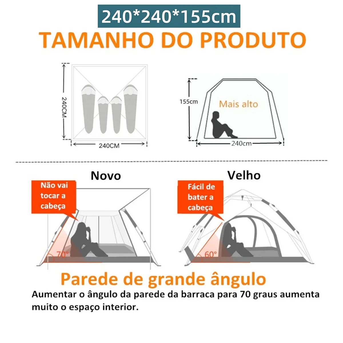 Joyfox Barraca Camping Automática Acampamento Upf50+ 5-8 Pessoas barraca de acampamento Grande Varanda para familiar portátil