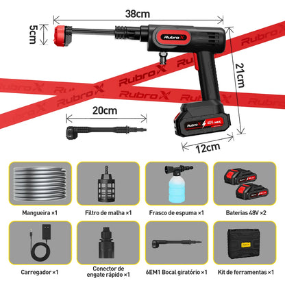 Lavadora de Alta Pressão Sem Fio 300W - Bico Multifuncional 6 em 1 Portátil Recarregável 2 Baterias 6000mAh Com Maleta Bivolt