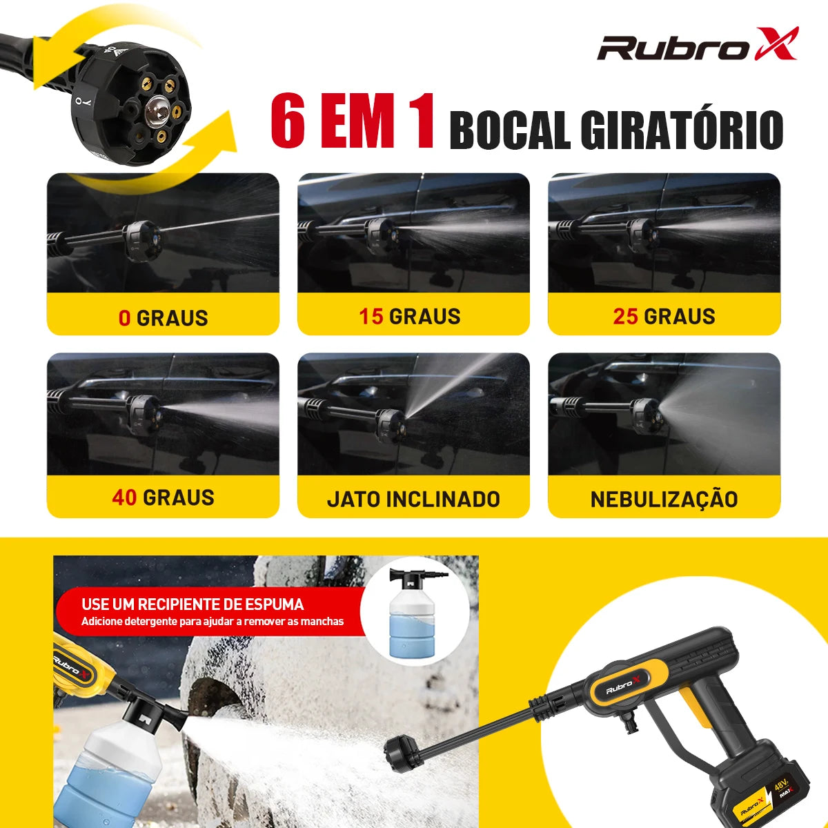 Lavadora de Alta Pressão Sem Fio 300W - Bico Multifuncional 6 em 1 Portátil Recarregável 2 Baterias 6000mAh Com Maleta Bivolt