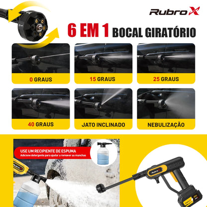 Lavadora de Alta Pressão Sem Fio 300W - Bico Multifuncional 6 em 1 Portátil Recarregável 2 Baterias 6000mAh Com Maleta Bivolt