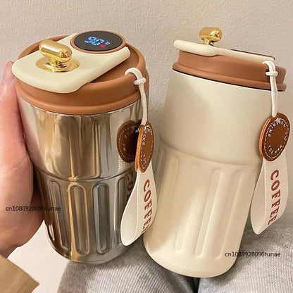 Copo de café com display digital inteligente de temperatura LED Garrafa térmica de aço inoxidável mantém frio e calor caneca térmica copo esportivo