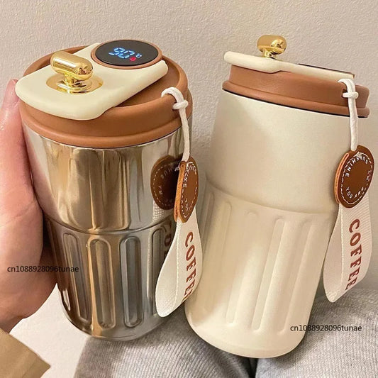 Copo de café com display digital inteligente de temperatura LED Garrafa térmica de aço inoxidável mantém frio e calor caneca térmica copo esportivo