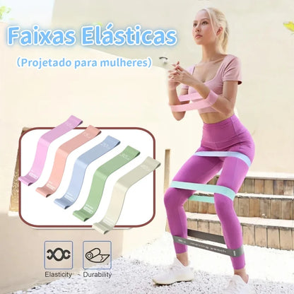 Kit 5 Faixas Elástica de Resistência Silicone para Yoga Pilates Fisioterapia Treino Academia