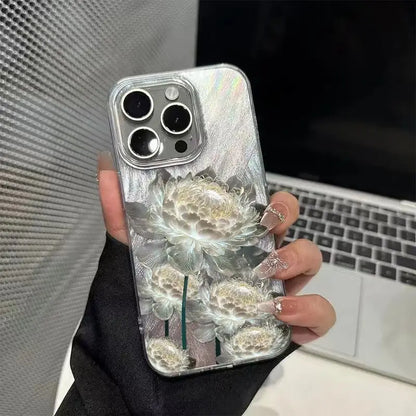 Cinco lótus dourado padrão caso de telefone para iphone 11 13 14 15 16 pro max 7 8 14 15 plus xs max xr 16e pena textura capa dura