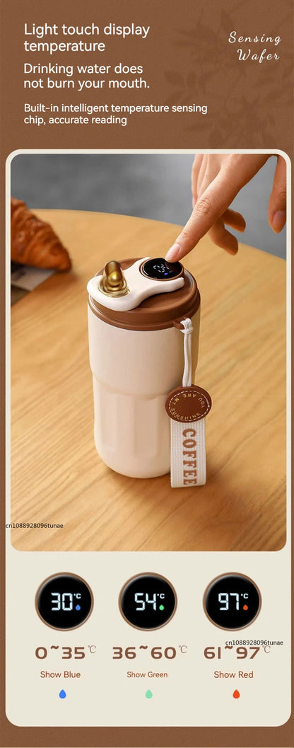 Copo de café com display digital inteligente de temperatura LED Garrafa térmica de aço inoxidável mantém frio e calor caneca térmica copo esportivo