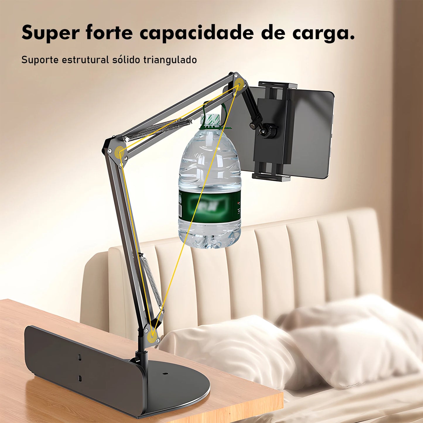 Suporte de Braço Metálico Articulado para Cabeceira - Ajuste 360°, Compatível com Celular e Tablet, Fácil Instalação, Coibeu