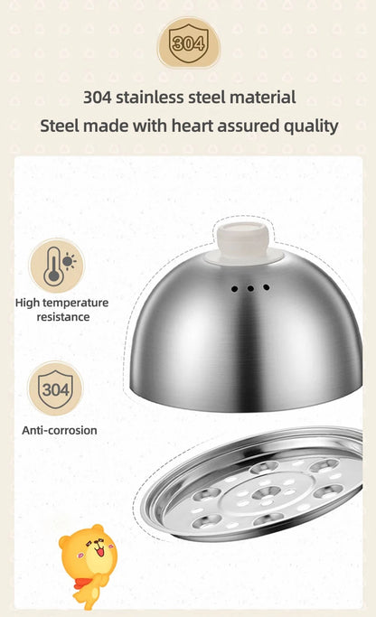 Caldeira elétrica para ovos, 360w, máquina de café da manhã, multicooker, vaporizador automático, panelas para ovos, creme de ovo doméstico, fogão a vapor com temporizador