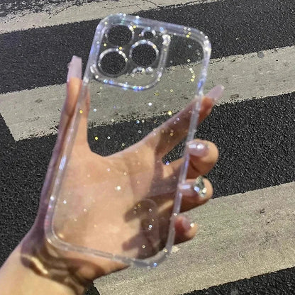 Capa de telefone transparente com glitter macio, para iphone 11 12 13 14 15 16 17 pro max plus air, à prova de choque, silicone transparente