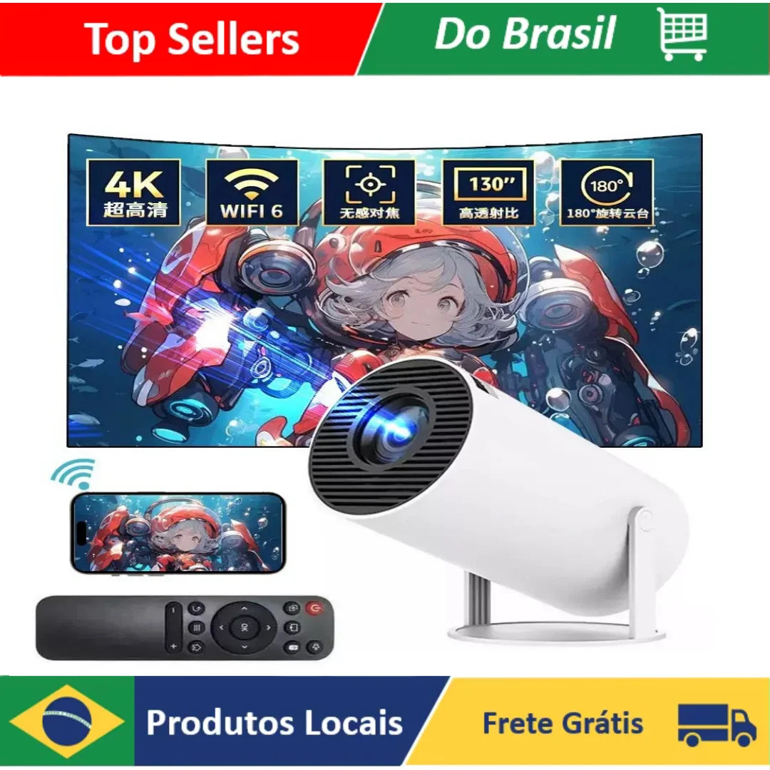 Novo Projetor HY300 4K Android 290ANSI Allwinner H726 BT5.4 1080P 1280*720P Projetor de Cinema em Casa para Uso Externo