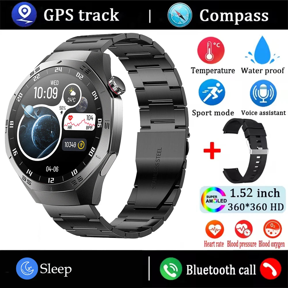 2025new para android e ios relógio inteligente masculino tela amoled gps trajetória de movimento freqüência cardíaca bluetooth chamadas smartwatch à prova dwaterproof água