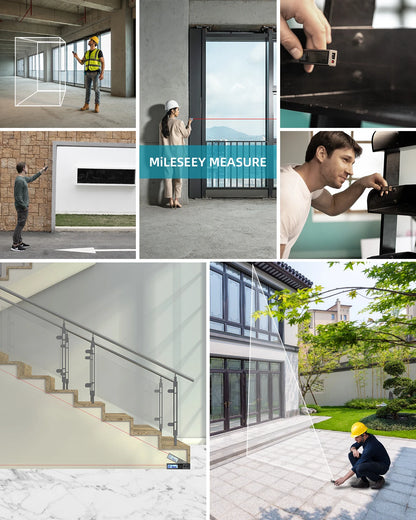 Medidor de Distância a Laser MILESEEY M120, 30M 40M, com Textura Metálica e Bluetooth, ideal para Designers e Entusiastas de DIY.