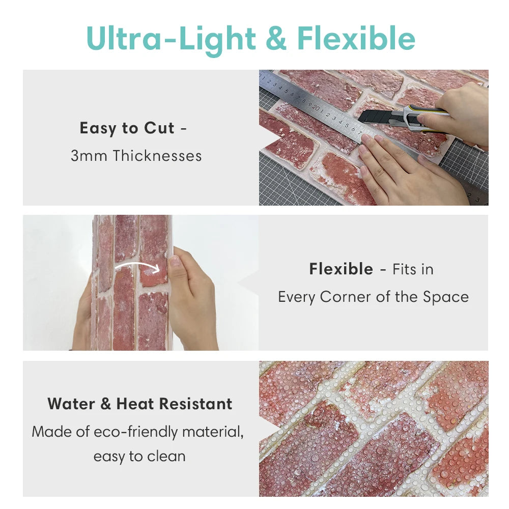 10 painéis de parede 3D descascam e colar, adesivos de parede de tijolo 3D, azulejo adesivo backsplash cozinha, decoração de banheiro