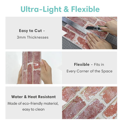 10 painéis de parede 3D descascam e colar, adesivos de parede de tijolo 3D, azulejo adesivo backsplash cozinha, decoração de banheiro