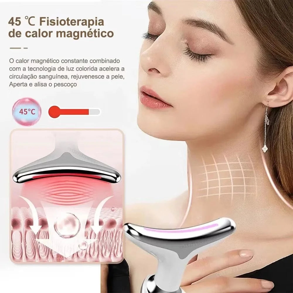 Portátil Beleza Pele Firmeza Pescoço Led Vibração Fóton Levanta A Anti-Rugas Remover Massageador