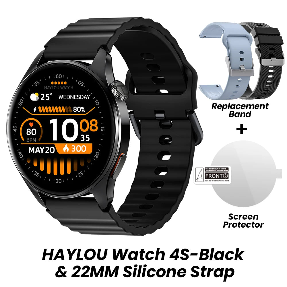 Relógio HAYLOU 4S GPS Smartwatch com Tela HD AMOLED de 1.43”, Posicionamento GPS por 5 Satélites, 120+ Modos de Treino, Relógio Inteligente para Fitness