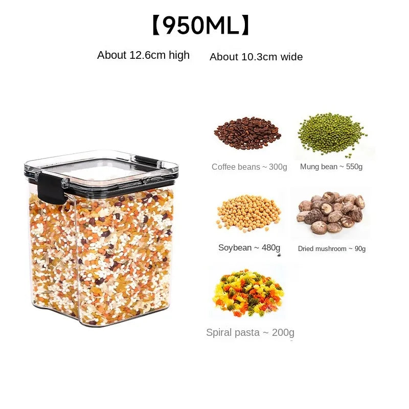 Frasco de armazenamento de alimentos selado transparente Organizador de cozinha de plástico Tanque Multigrain Frascos selados secos empilháveis Conjunto de 5pcs
