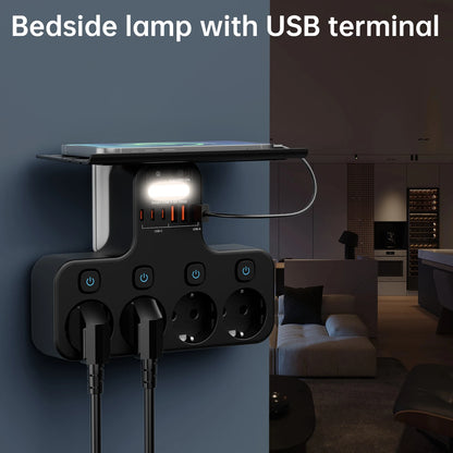 4000w ue plug power strip tomada multifuncional inteligente luz noturna interruptor independente tomada padrão europeu com portas usb c