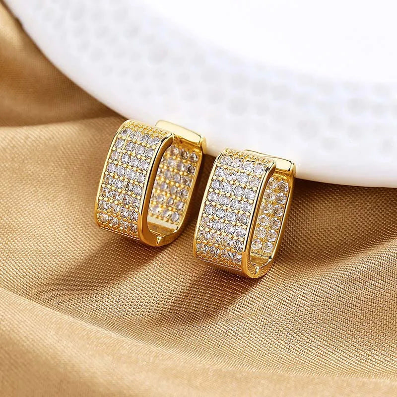 Brincos de argola quadrados de aço inoxidável, cor dourada e prateada para mulheres, luxo brilhante, zircônia cz, brincos geométricos, joias de casamento
