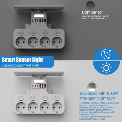 4000w ue plug power strip tomada multifuncional inteligente luz noturna interruptor independente tomada padrão europeu com portas usb c