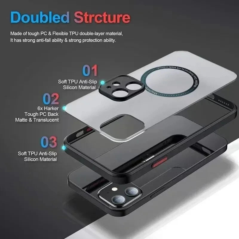 Luxo magsafe caso de carga sem fio para samsung galaxy s20 s21 s22 s23 fe s24 s25 plus s25 ultra à prova de choque fosco claro capa