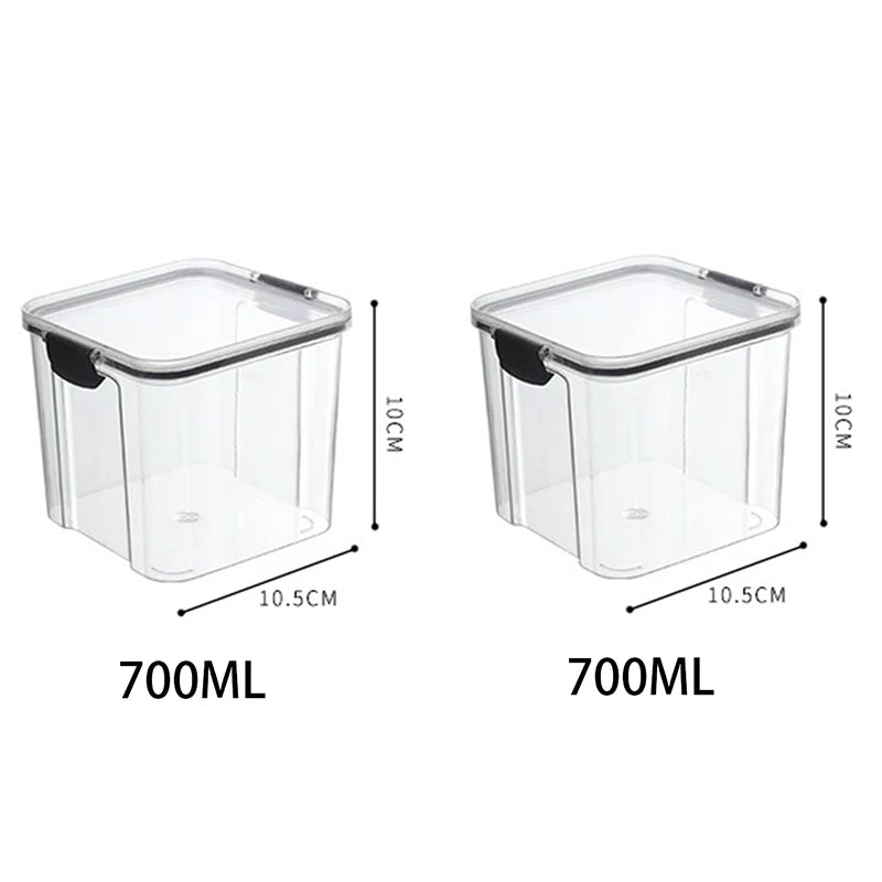 Frasco de armazenamento de alimentos selado transparente Organizador de cozinha de plástico Tanque Multigrain Frascos selados secos empilháveis Conjunto de 5pcs