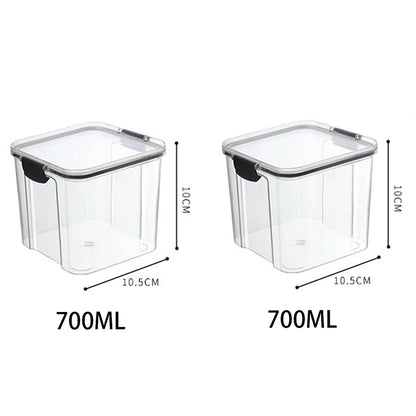 Frasco de armazenamento de alimentos selado transparente Organizador de cozinha de plástico Tanque Multigrain Frascos selados secos empilháveis Conjunto de 5pcs