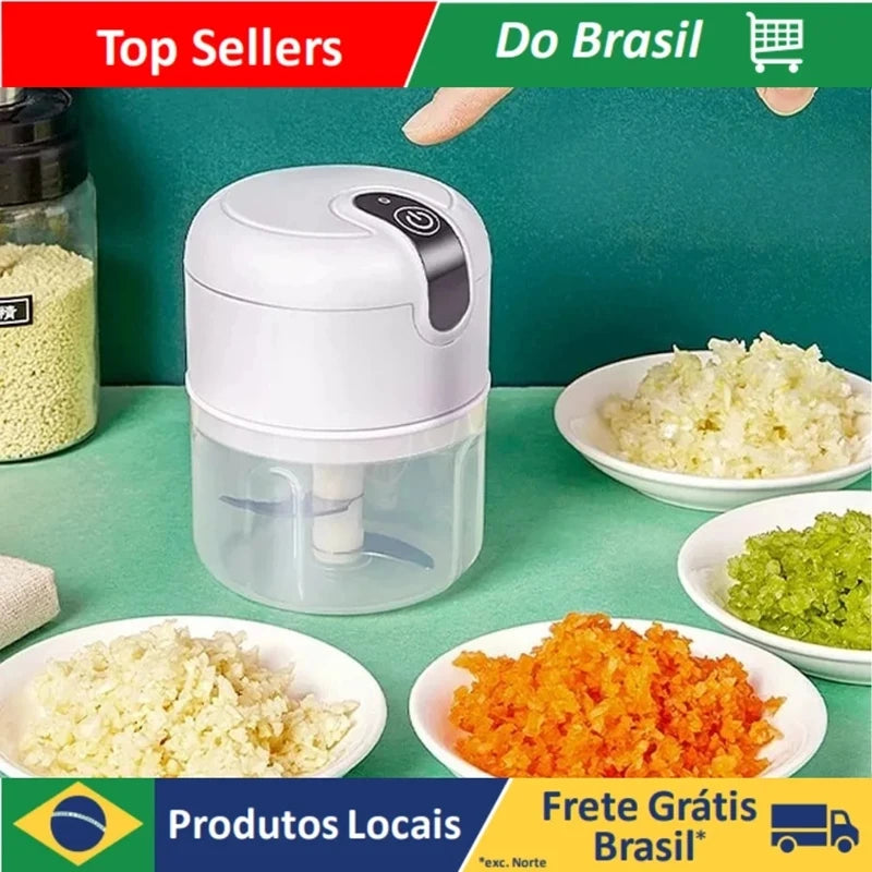 Processador de Alimentos Elétrico Portátil USB 250ml para Alho, Carne e Vegetais - Moedor e Triturador de Cozinha