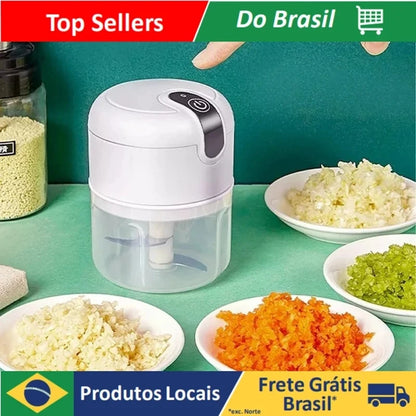 Processador de Alimentos Elétrico Portátil USB 250ml para Alho, Carne e Vegetais - Moedor e Triturador de Cozinha