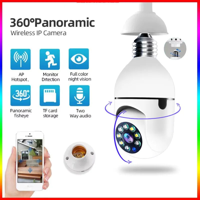 Câmeras de Segurança com Lâmpada, Câmera WiFi Sem Fio para Exterior 5GHz, 360 Graus, Soquete E27
