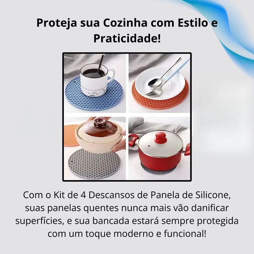 Kit 4 Descansos Panela em Silicone Protetor Resistente Antiderrapante Coaster Para Talheres