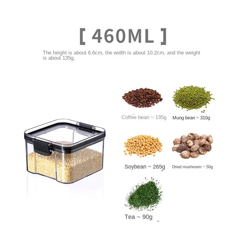 Frasco de armazenamento de alimentos selado transparente Organizador de cozinha de plástico Tanque Multigrain Frascos selados secos empilháveis Conjunto de 5pcs