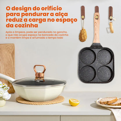 Frigideira Antiaderente Multifuncional 4 Funções para Ovos, Hambúrguer e Omelete