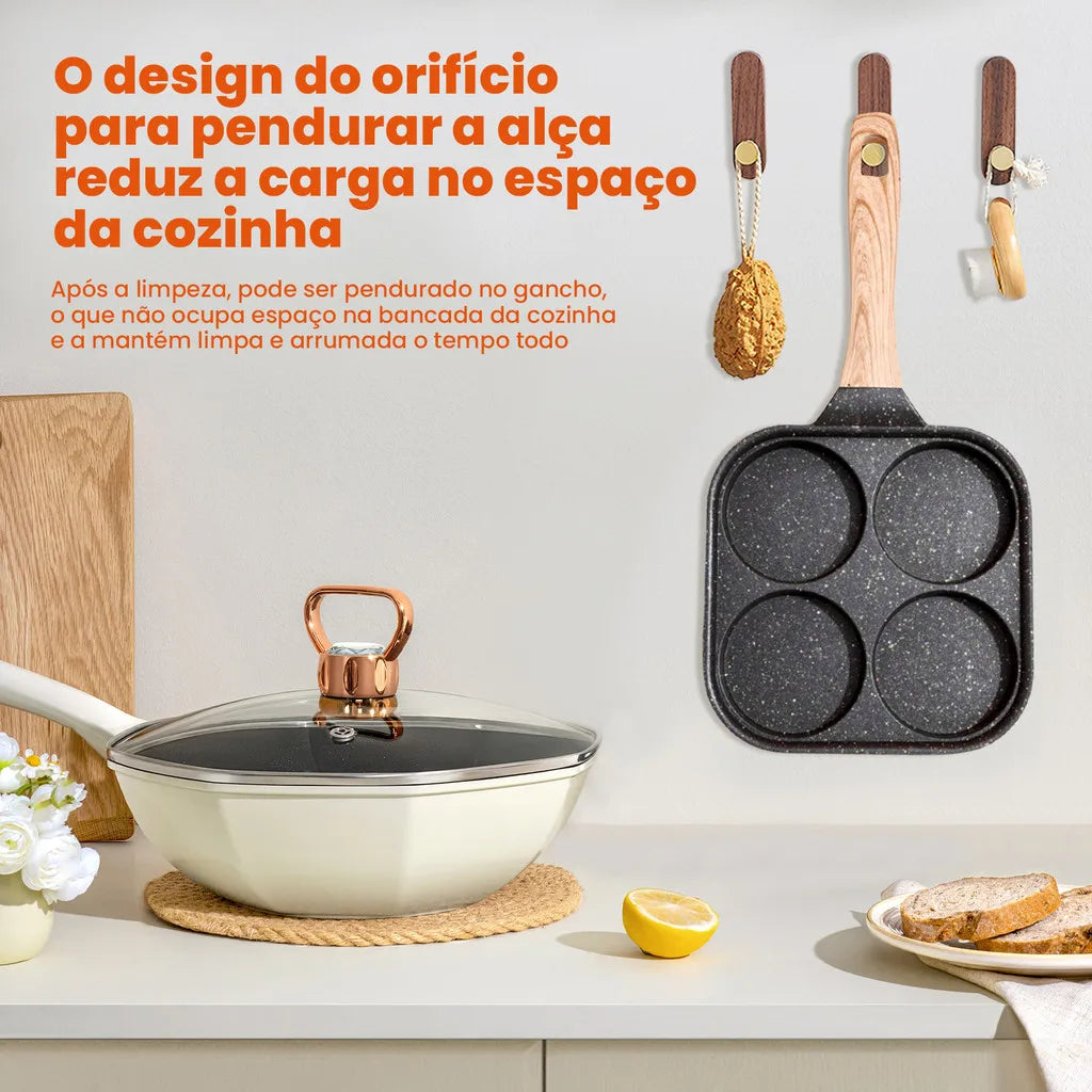 Frigideira Antiaderente Multifuncional 4 Funções para Ovos, Hambúrguer e Omelete
