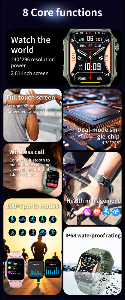 Relógio Inteligente Eletrônico com Chamada BT, Monitor de Frequência Cardíaca, Smartwatch, Rastreador de Fitness, Relógios Esportivos à Prova d'Água para Homens e Mulheres Android 2026