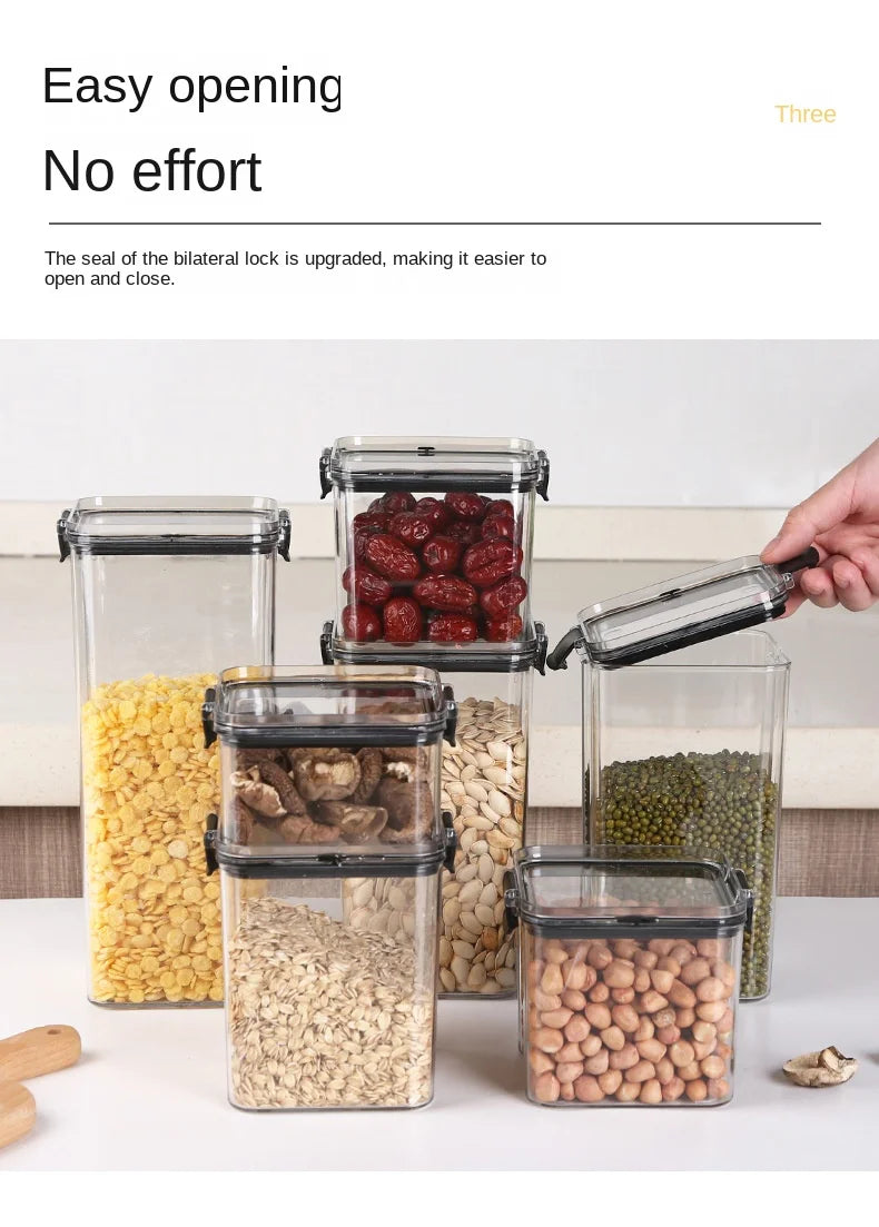 Frasco de armazenamento de alimentos selado transparente Organizador de cozinha de plástico Tanque Multigrain Frascos selados secos empilháveis Conjunto de 5pcs