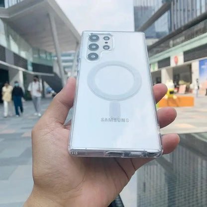 Moda clara magnética magsafe caso de carga sem fio para samsung galaxy s25 s24 s23 s22 s21 s20 plus fe ultra casos anti-queda