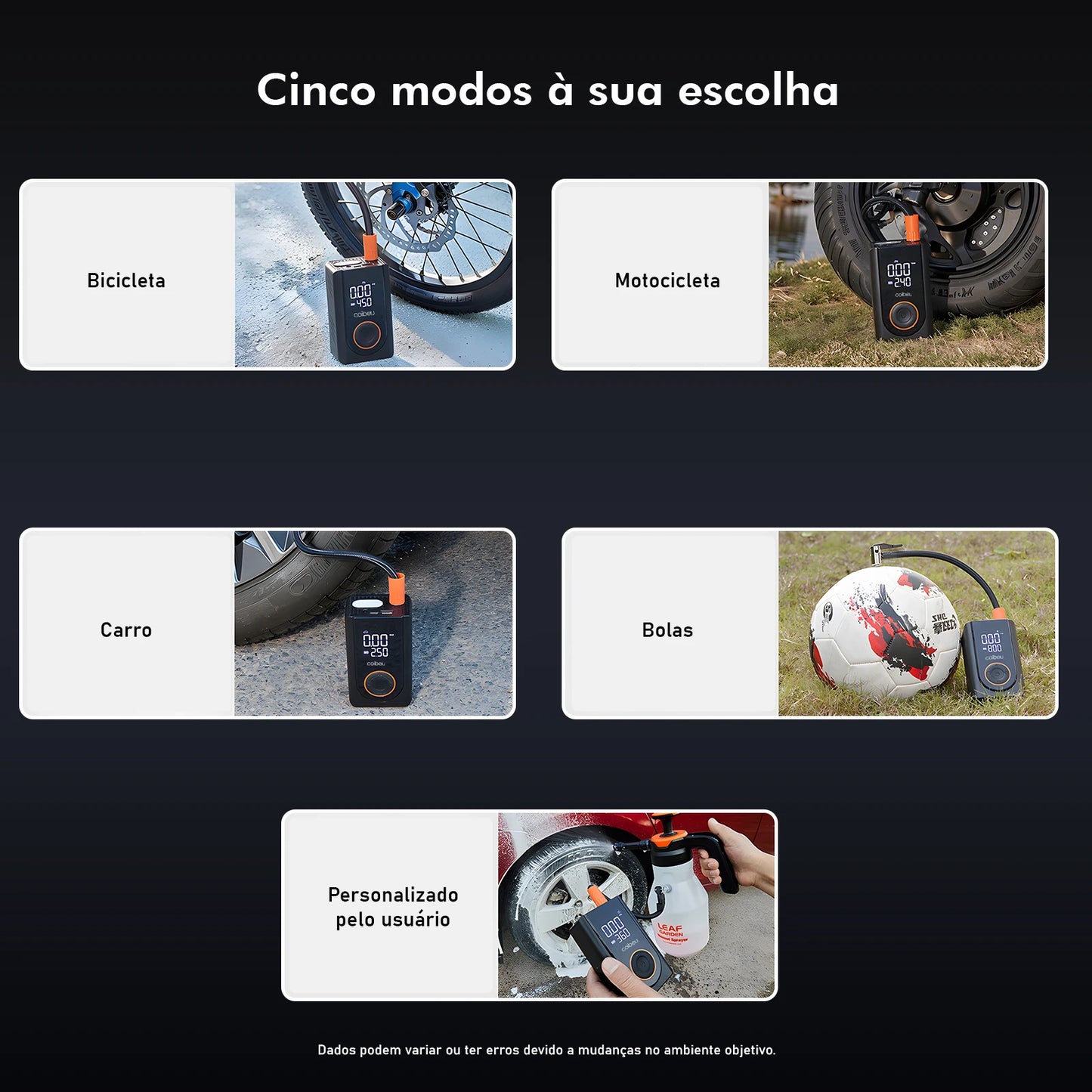 Bomba de Ar Portátil Sem Fio 60W, Bateria Recarregável 3600mAh, 150PSI, 5 Modos, LED/SOS, Type-C, Automática para Carro/Moto