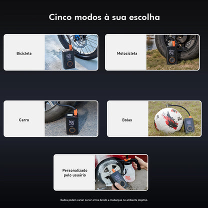 Bomba de Ar Portátil Sem Fio 60W, Bateria Recarregável 3600mAh, 150PSI, 5 Modos, LED/SOS, Type-C, Automática para Carro/Moto